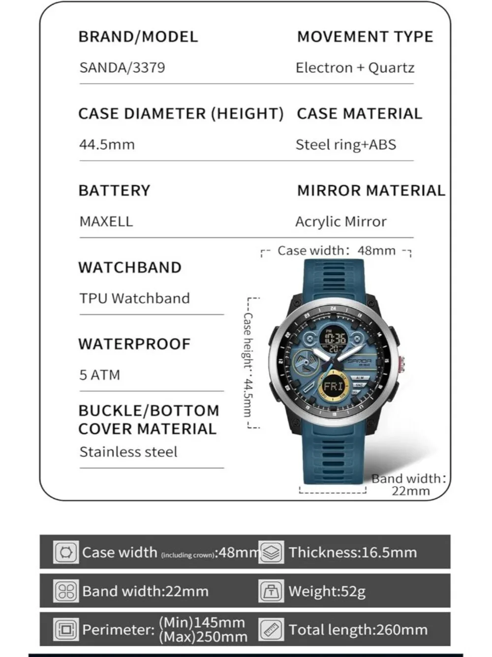 Men's Blue Analog Quartz Stainless Steel Military Electronic LED Digital Watch